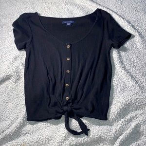 American Eagle black tee with knot and buttons| Open for offers| Worn twice